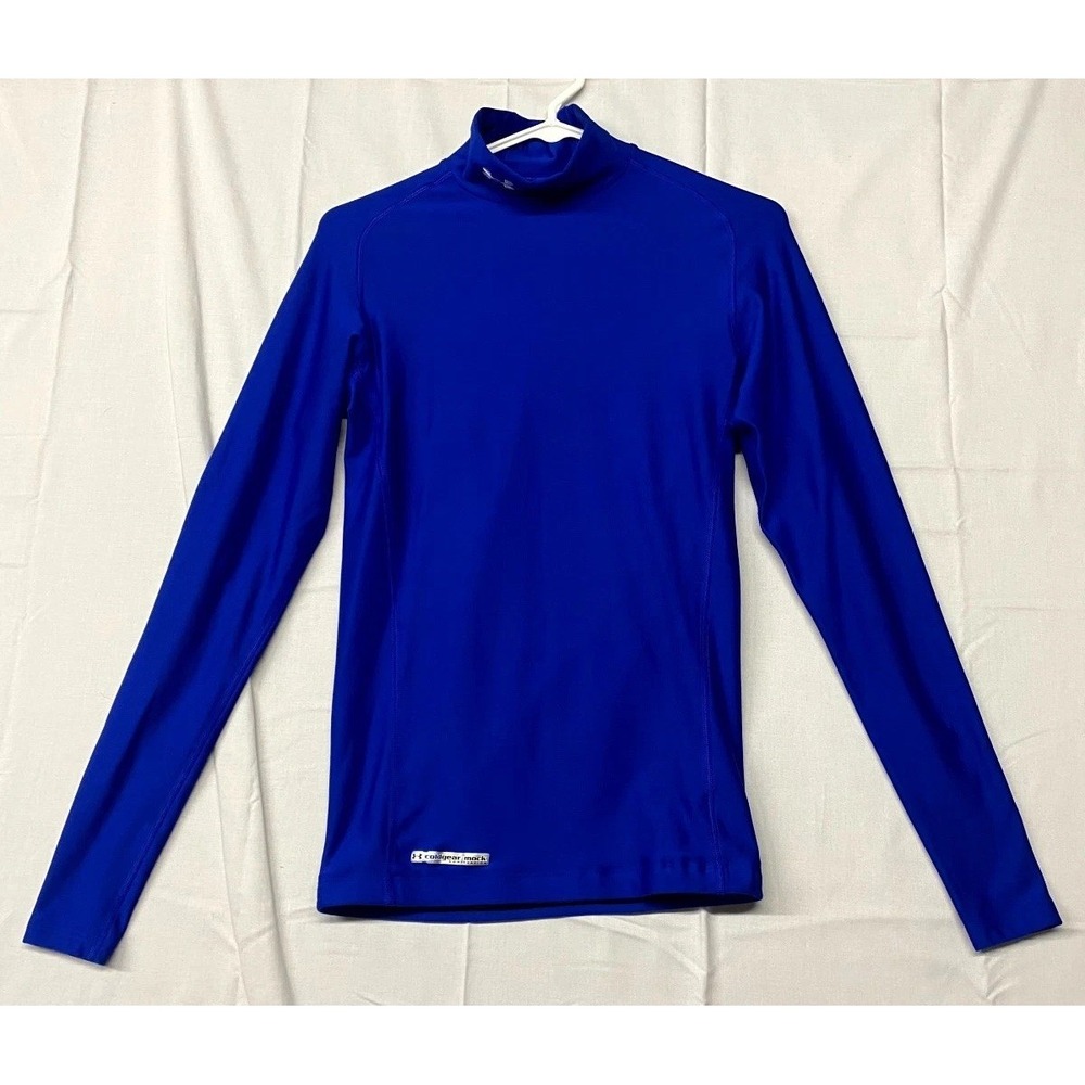 Compression Mock Shirt Mens Medium Blue Stretch Raglan Long Sleeve Pullover